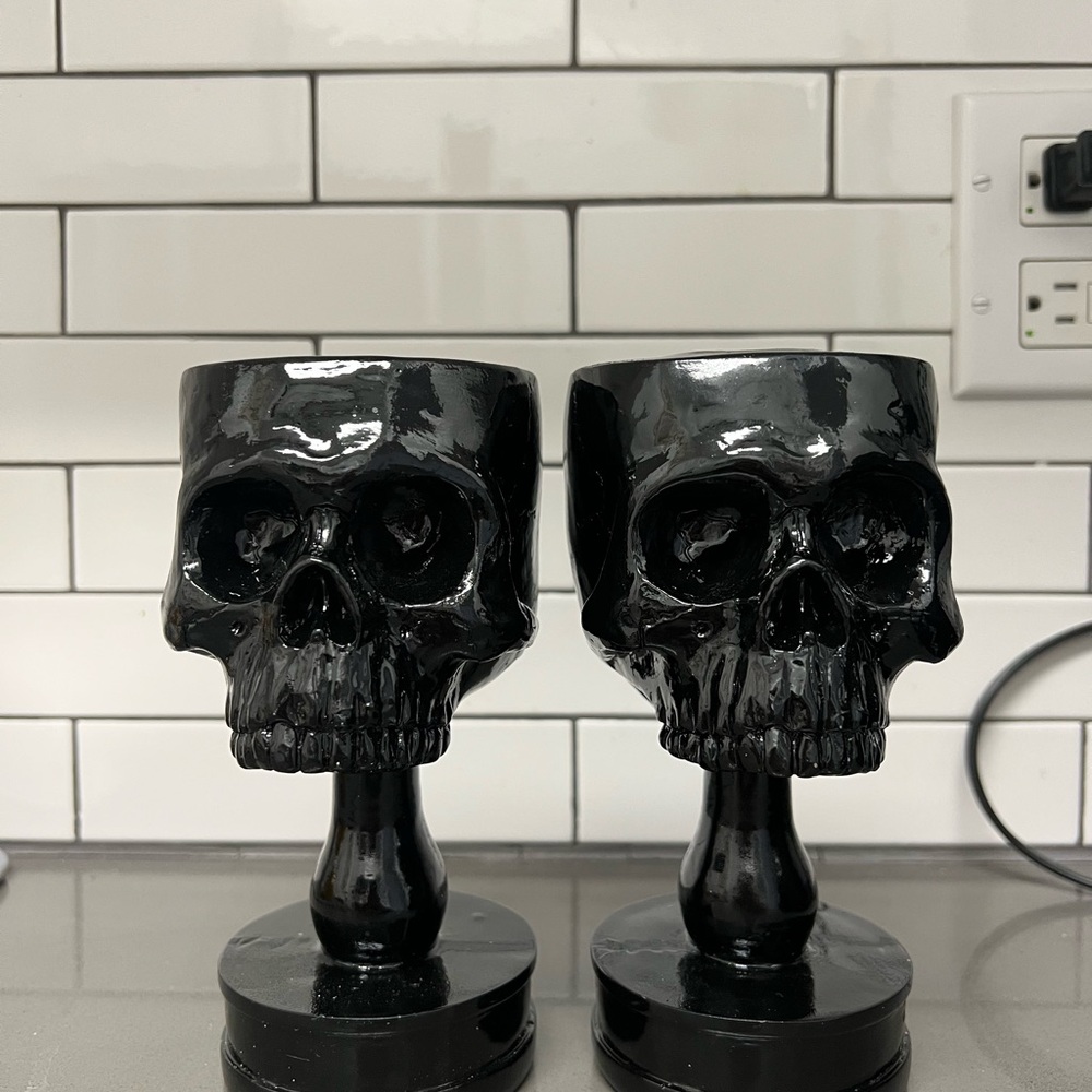 Pair of Black Skull candle holders